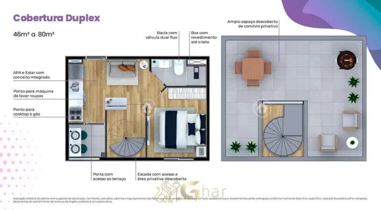 Planta da cobertura duplex em apartamentos no bairro da Vila das Belezas, São Paulo