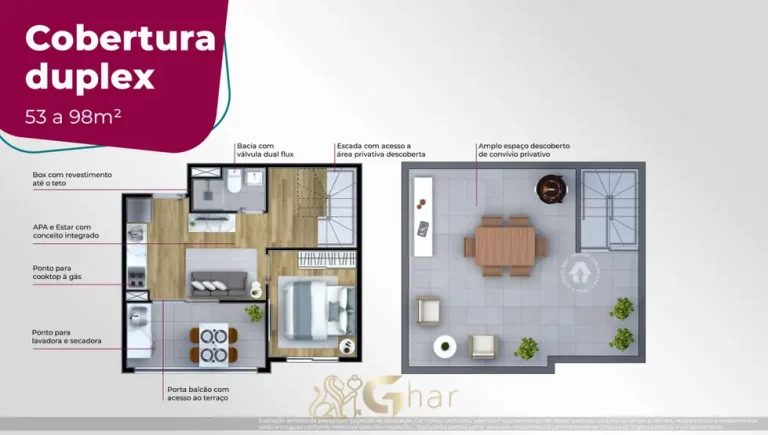 Planta da cobertura duplex de 98 m² do condomínio Metrocasa Estação Pirituba no bairro de Pirituba, São Paulo