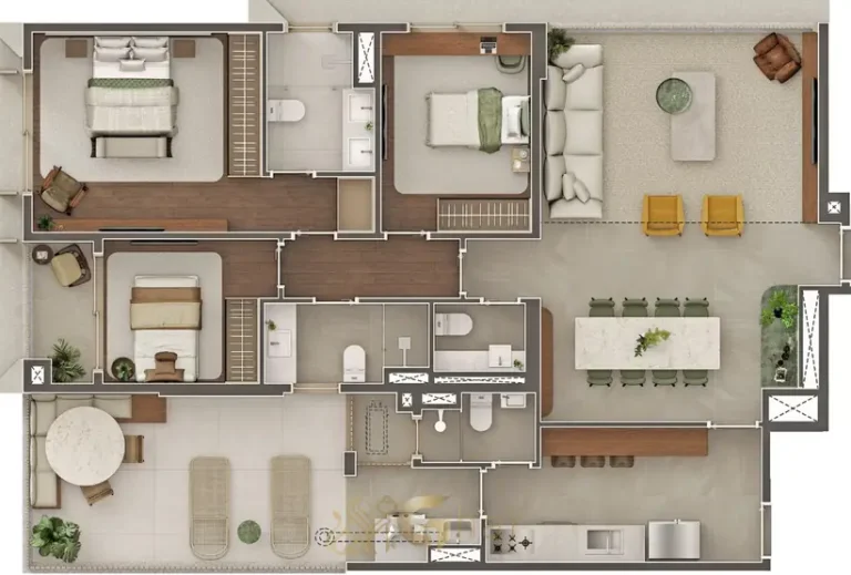 Planta do apartamento garden de 3 dormitórios com 143 m² do condomínio Gavia Moema no bairro de Moema, São Paulo