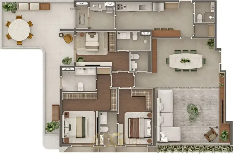 Planta do apartamento garden de 3 suítes com 181 m² do condomínio Gavia Moema no bairro de Moema, São Paulo