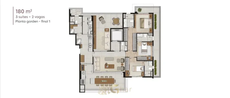 Planta do apartamento garden de 179 m² em condomínio residencial no bairro de Moema, na Zona Sul de São Paulo