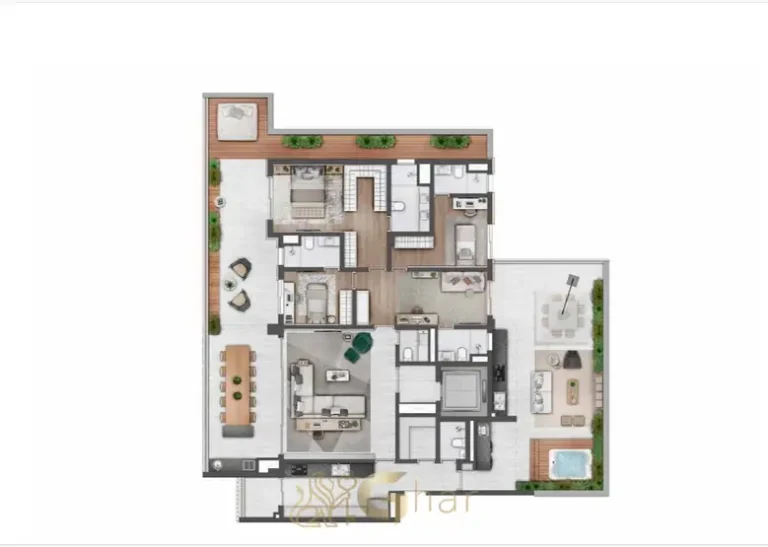 Planta do apartamento garden de 190 m² em apartamentos no bairro de Moema, São Paulo