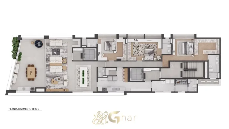 Planta do apartamento pavimento tipo C em condomínio residencial no bairro de Moema, na Zona Sul de São Paulo