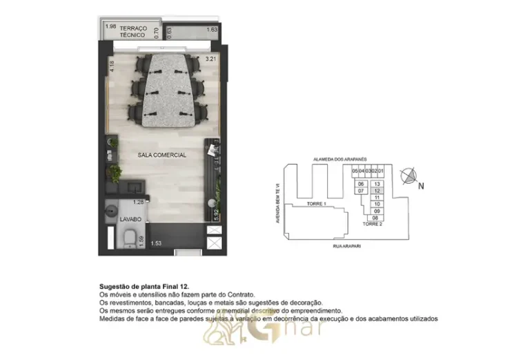 Planta baixa da sala comercial em apartamentos no bairro de Moema, São Paulo
