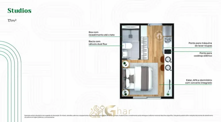 Planta do apartamento studio de 17 m² do condomínio Metrocasa Alto do Ipiranga no bairro do Alto do Ipiranga, São Paulo