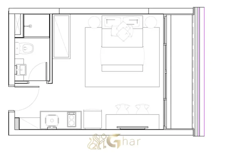 Planta do studio em condomínio residencial no bairro de Moema, na Zona Sul de São Paulo
