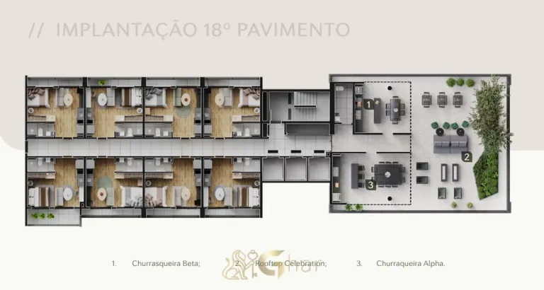 Planta de implantação do 18º pavimento do condomínio Maison no bairro da Vila Olímpia, São Paulo