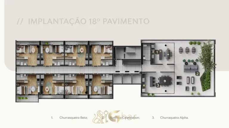 Planta de implantação do 18º pavimento do condomínio Zenion no bairro da Vila Olímpia, São Paulo