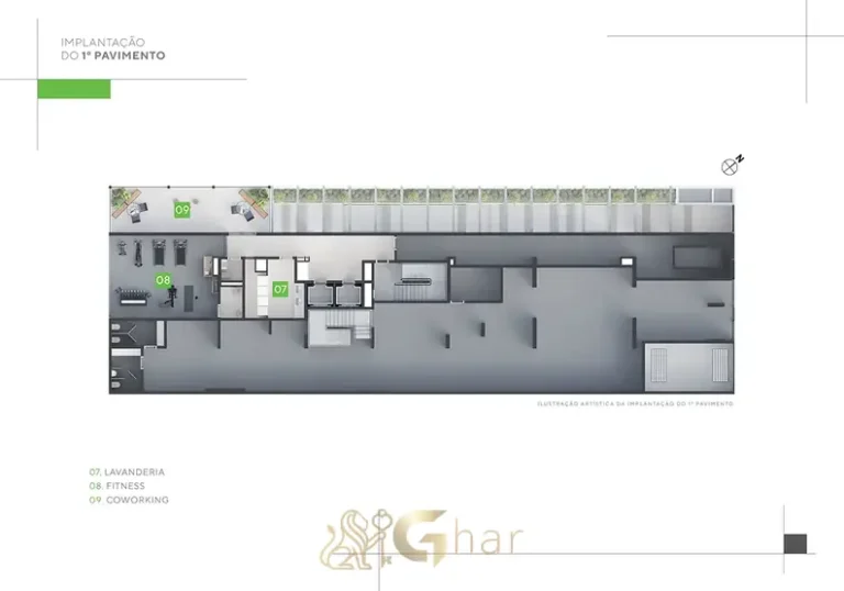 Planta de implantação do 1º pavimento em apartamentos no bairro de Moema, São Paulo