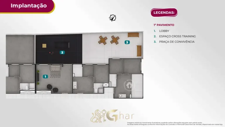 Planta de implantação do 1º pavimento em condomínio residencial no bairro de Pirituba, na Zona Norte de São Paulo