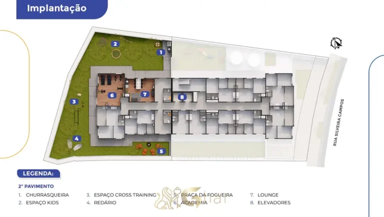 Planta de implantação do 2º pavimento de lazer em apartamentos no bairro do Cambuci, São Paulo