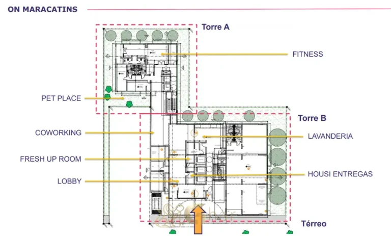 Planta de implantação em apartamentos no bairro de Moema, São Paulo