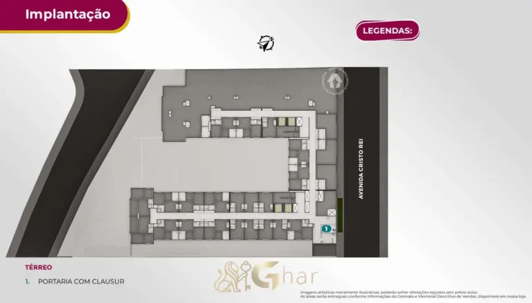 Planta de implantação do térreo em apartamentos no bairro de Pirituba, São Paulo