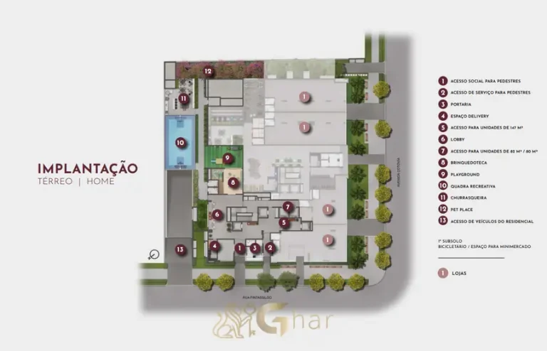 Planta de implantação do térreo do condomínio Most Moema Home no bairro de Moema, São Paulo