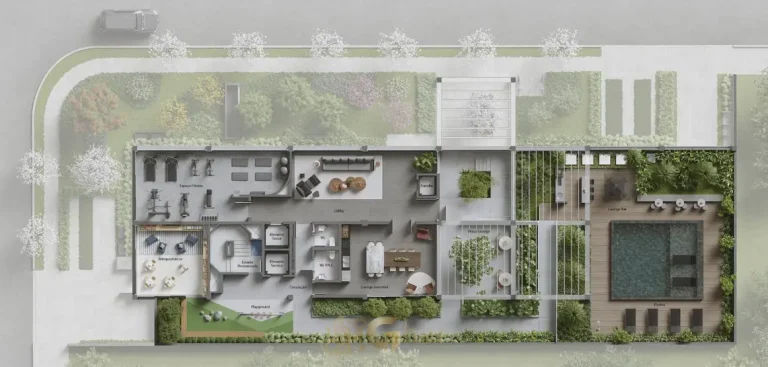 Planta de implantação do térreo em condomínio residencial no bairro da Vila Olímpia, na Zona Sul de São Paulo