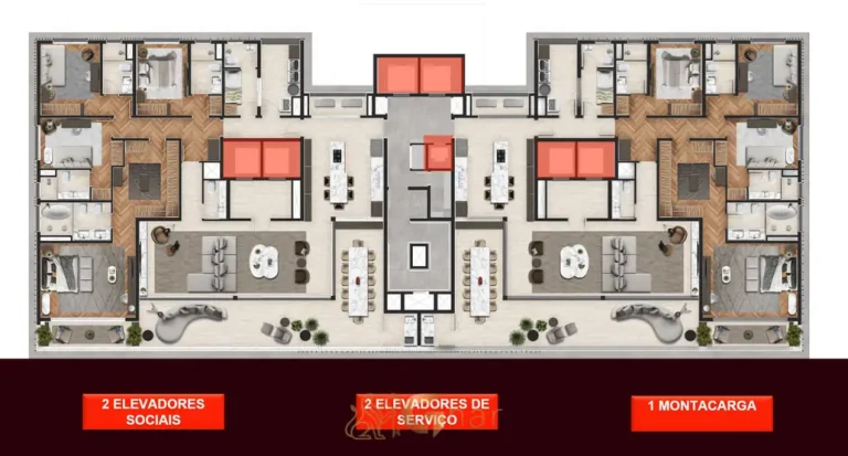 Planta de tipologia do apartamento em condomínio residencial no bairro de Moema, na Zona Sul de São Paulo