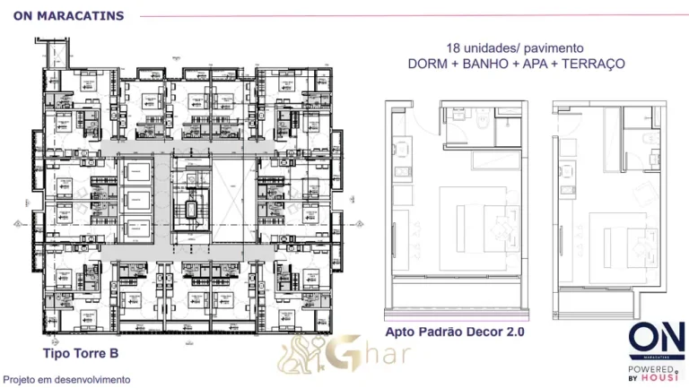 Planta de tipologia do pavimento em apartamentos no bairro de Moema, São Paulo