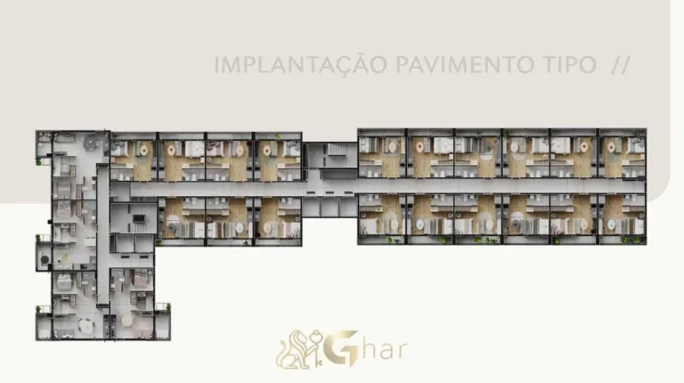 Planta de tipologia por pavimento em apartamentos no bairro da Vila Olímpia, São Paulo