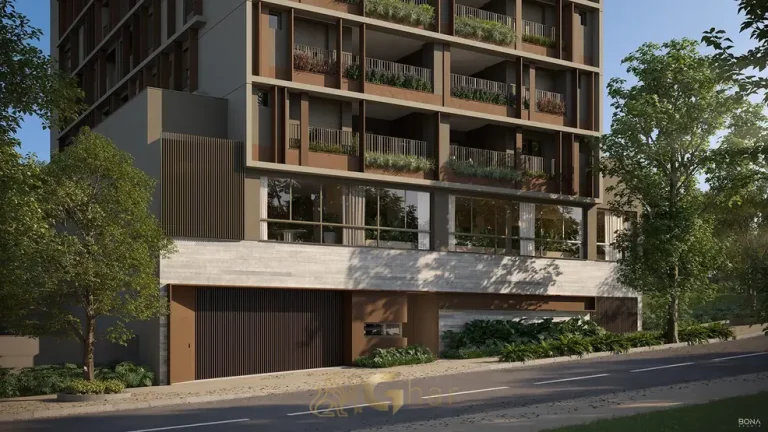 Acesso da portaria em condomínio residencial no bairro de Moema, na Zona Sul de São Paulo