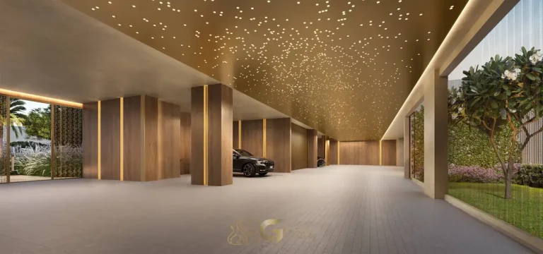 Porte-cochère interno do condomínio La Galerie Moema no bairro de Moema, São Paulo