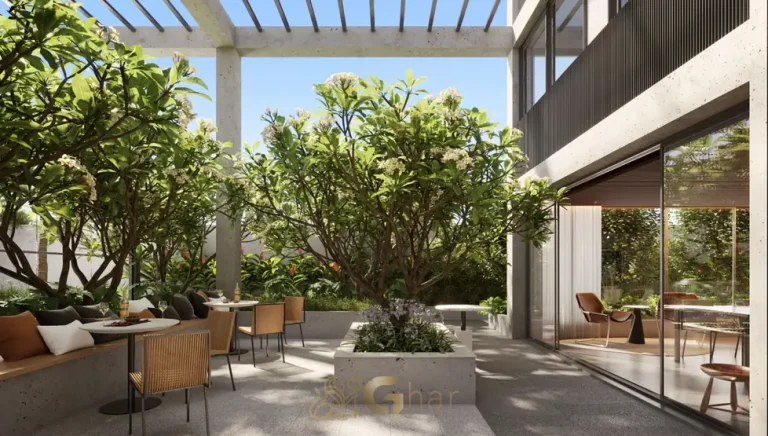 Praça lounge em apartamentos no bairro da Vila Olímpia, São Paulo