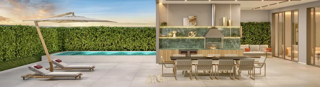 Área de estar do pool house do condomínio The New Residence Brooklin By Living no bairro do Brooklin, São Paulo