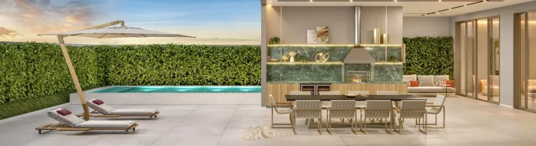Área de estar do pool house do condomínio The New Residence Brooklin By Living no bairro do Brooklin, São Paulo