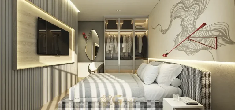 Quarto decorado em apartamentos no bairro de Moema, São Paulo