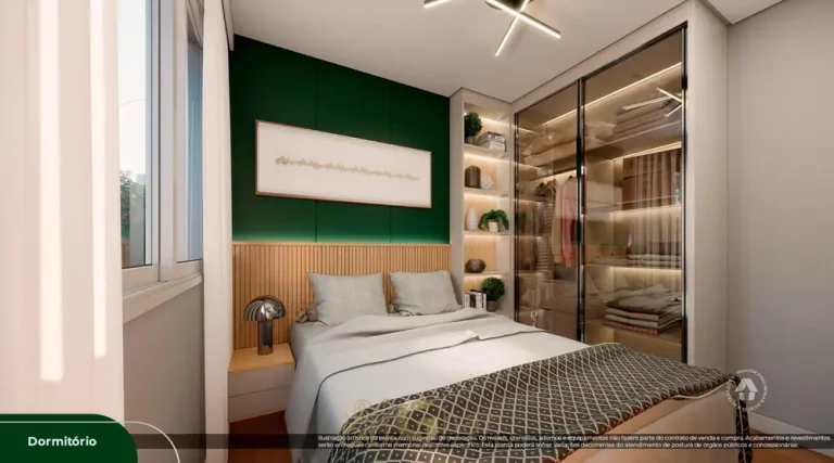Quarto do apartamento decorado com office em condomínio residencial no bairro do Alto do Ipiranga, na Zona Sul de São Paulo