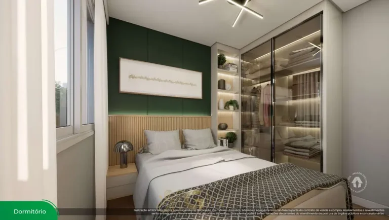 Quarto do apartamento decorado do condomínio Metrocasa Estação Sacomã no bairro do Sacomã, São Paulo