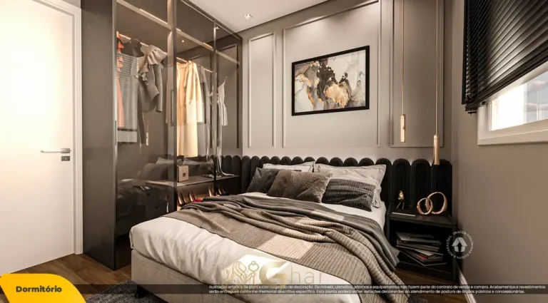 Quarto do apartamento decorado de 1 dormitório em apartamentos no bairro do Butantã, São Paulo