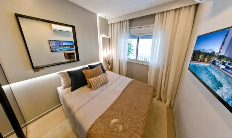 Quarto de casal do apartamento decorado em apartamentos no bairro de Moema, São Paulo