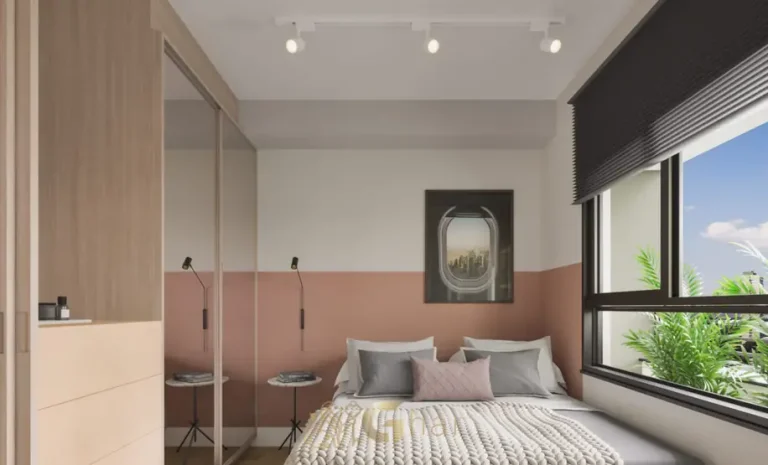 Detalhe do quarto do apartamento decorado em condomínio residencial no bairro da Vila Olímpia, na Zona Sul de São Paulo