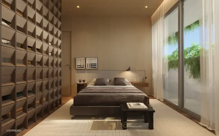 Quarto de casal do apartamento decorado em condomínio residencial no bairro de Moema, na Zona Sul de São Paulo