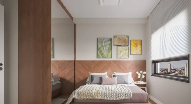 Quarto do casal com planta ampliada do condomínio Maison no bairro da Vila Olímpia, São Paulo