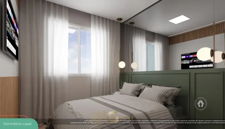 Quarto de casal com closet do apartamento decorado em condomínio residencial no bairro da Freguesia do Ó, na Zona Norte de São Paulo
