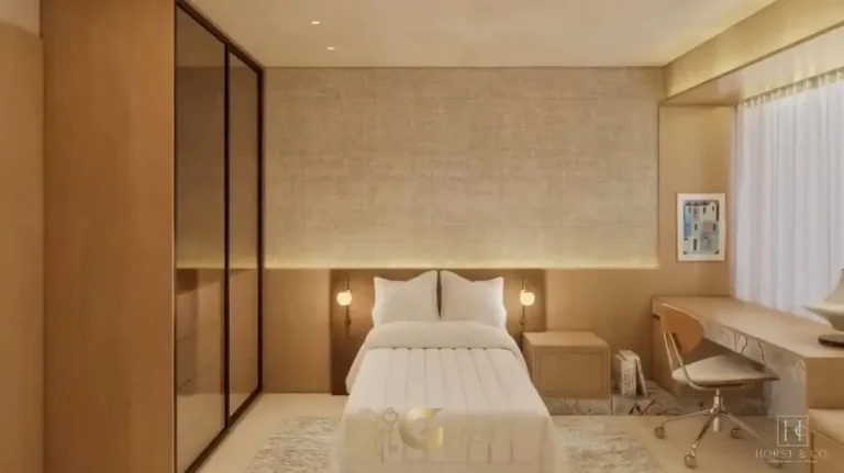Quarto de solteiro do apartamento decorado do condomínio Maison Gabrielle no bairro de Moema, São Paulo