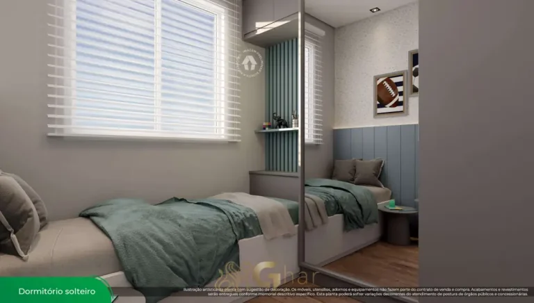 Quarto solteiro do apartamento decorado em apartamentos no bairro do Sacomã, São Paulo
