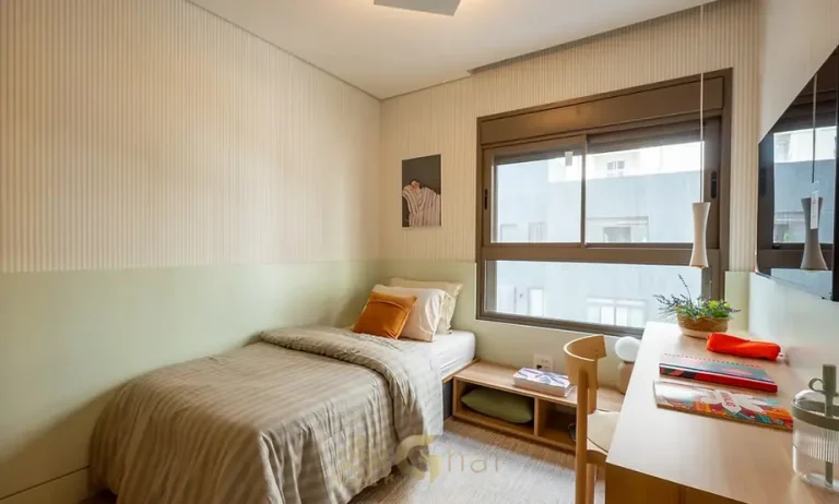 Quarto de solteiro do apartamento decorado em apartamentos no bairro de Moema, São Paulo