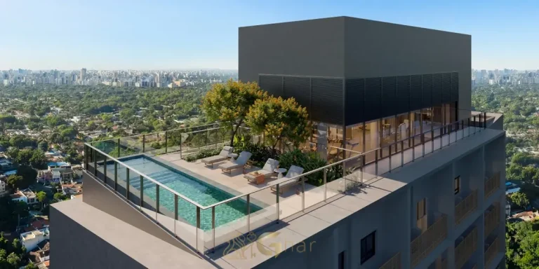Rooftop com vista panorâmica do condomínio Terrare Moema no bairro de Moema, São Paulo