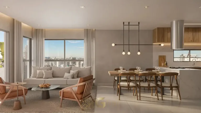 Sala do apartamento decorado de 126 m² em condomínio residencial no bairro de Moema, na Zona Sul de São Paulo