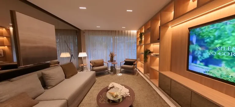 Sala de estar do apartamento decorado em apartamentos no bairro de Moema, São Paulo