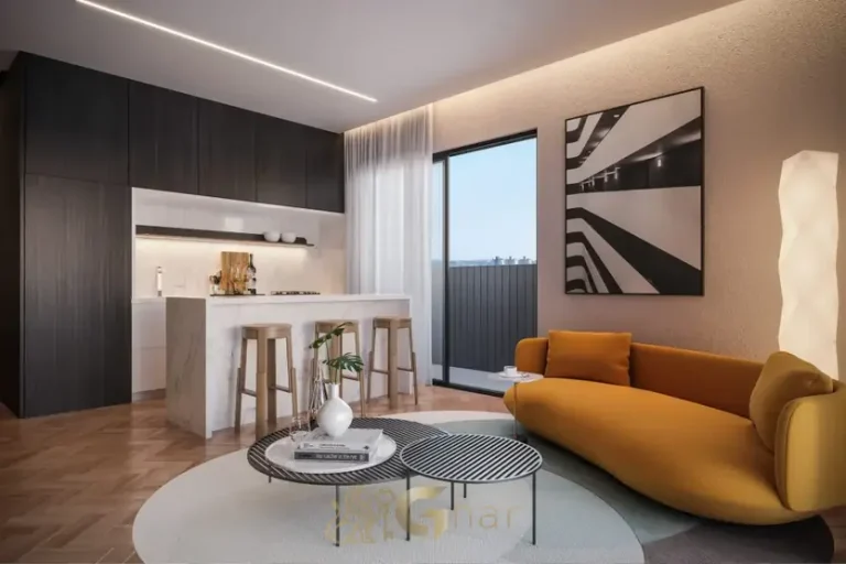 Sala de estar do apartamento decorado do condomínio Canto Sabiá Moema no bairro de Moema, São Paulo