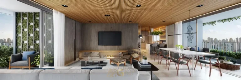 Sala do apartamento decorado em condomínio residencial no bairro da Vila Olímpia, na Zona Sul de São Paulo