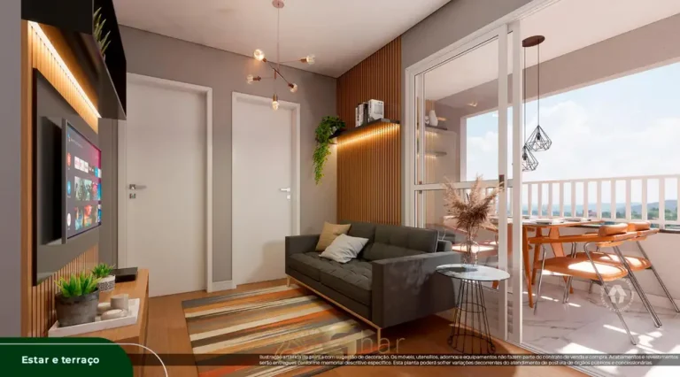 Sala do apartamento decorado de 2 dormitórios do condomínio Metrocasa Alto do Ipiranga no bairro do Alto do Ipiranga, São Paulo