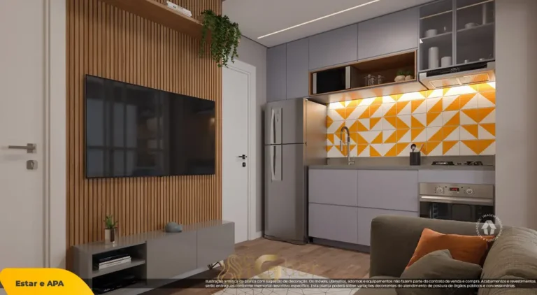 Sala do apartamento decorado de 2 dormitórios em apartamentos no bairro do Butantã, São Paulo