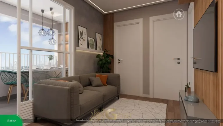 Sala de estar integrada do apartamento decorado em condomínio residencial no bairro do Sacomã, na Zona Sul de São Paulo