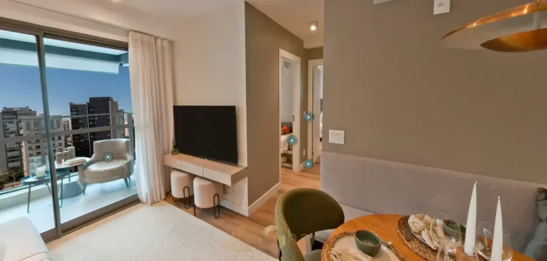 Sala de estar do apartamento decorado em apartamentos no bairro de Moema, São Paulo