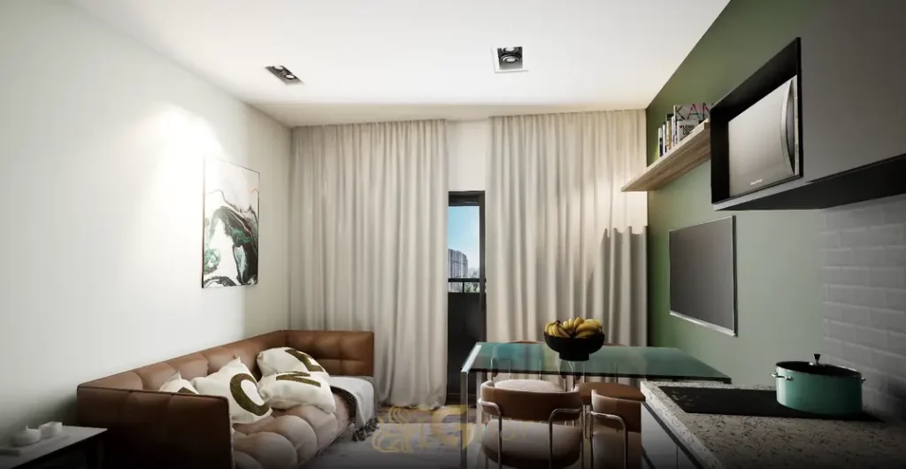 Sala do apartamento decorado em condomínio residencial no bairro de Moema, na Zona Sul de São Paulo