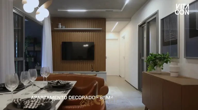 A sala do apartamento decorado do condomínio ON Jurupis no bairro de Moema, São Paulo